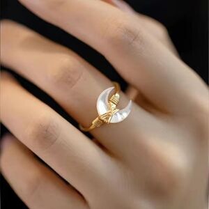 Simple Moon Decor Gold Plated Open Ring Bangle Adjustable